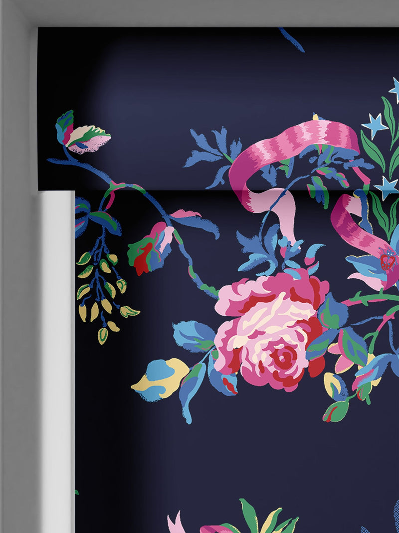 Cath Kidston navy blue Ribbon Roses roller blind (British brand)