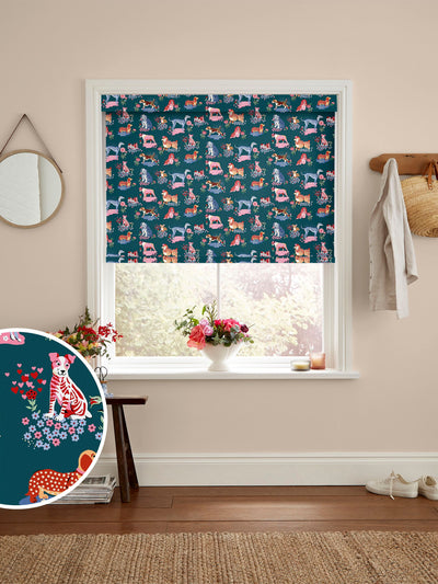 Next Cath Kidston Teal Blue Puppy Fields Made to Measure Roller Blind- Buy online at McGrocer