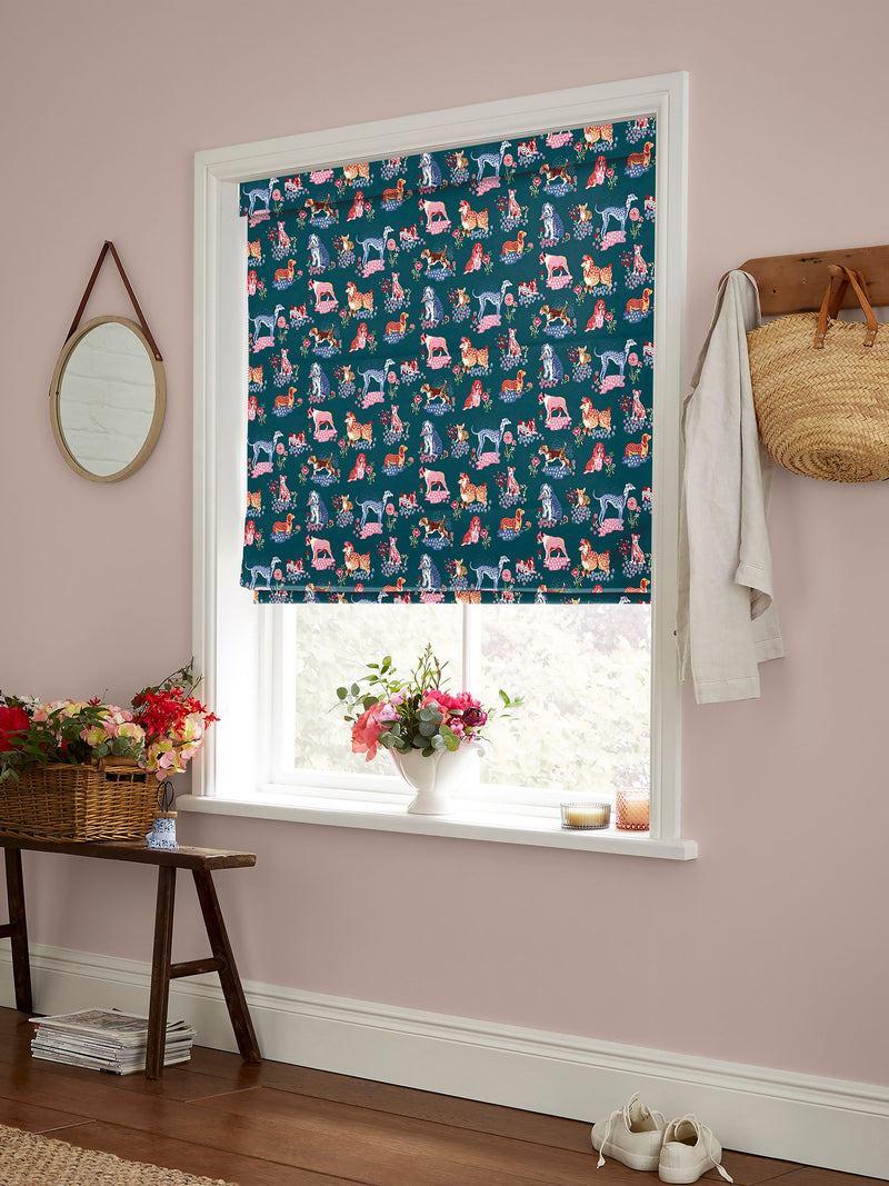 Cath Kidston Roman Blind Teal Blue Puppy Fields, imported from the UK