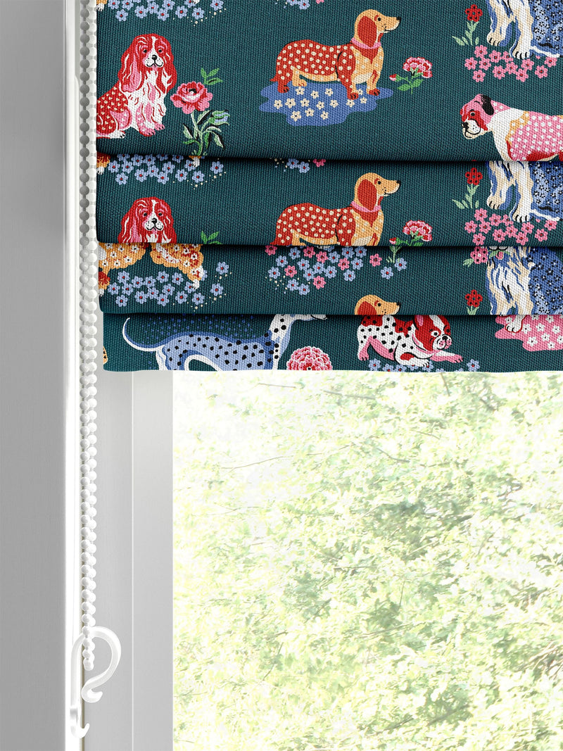 Cath Kidston Roman Blind Teal Blue Puppy Fields, imported from the UK