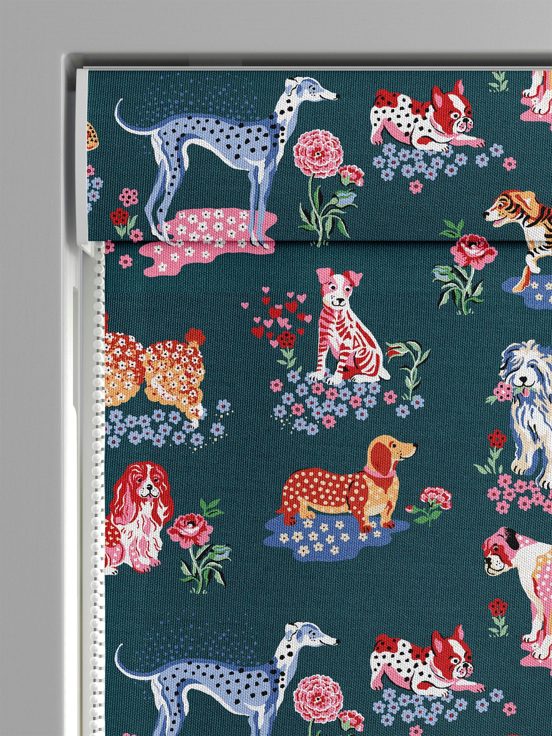 Cath Kidston Roman Blind Teal Blue Puppy Fields, imported from the UK