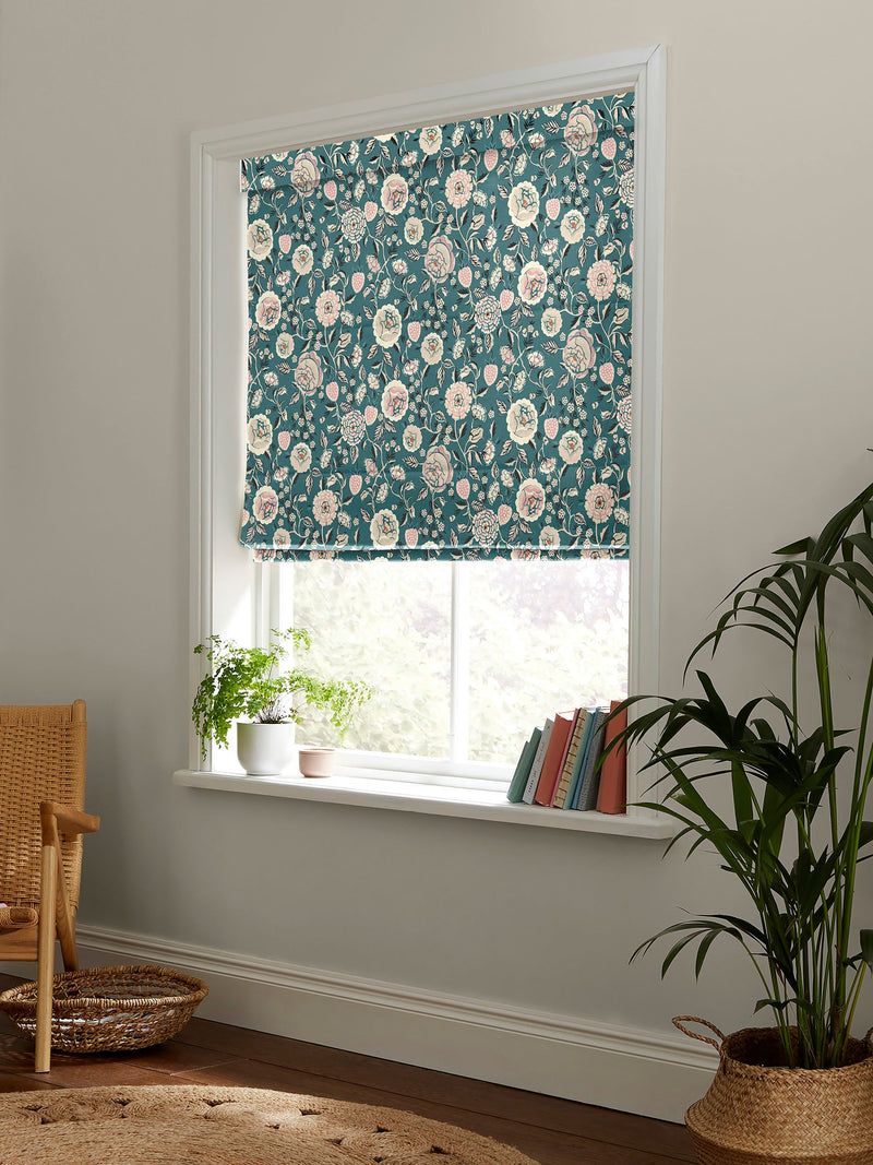 Cath Kidston Strawberry Gardens roman blind teal blue - British product
