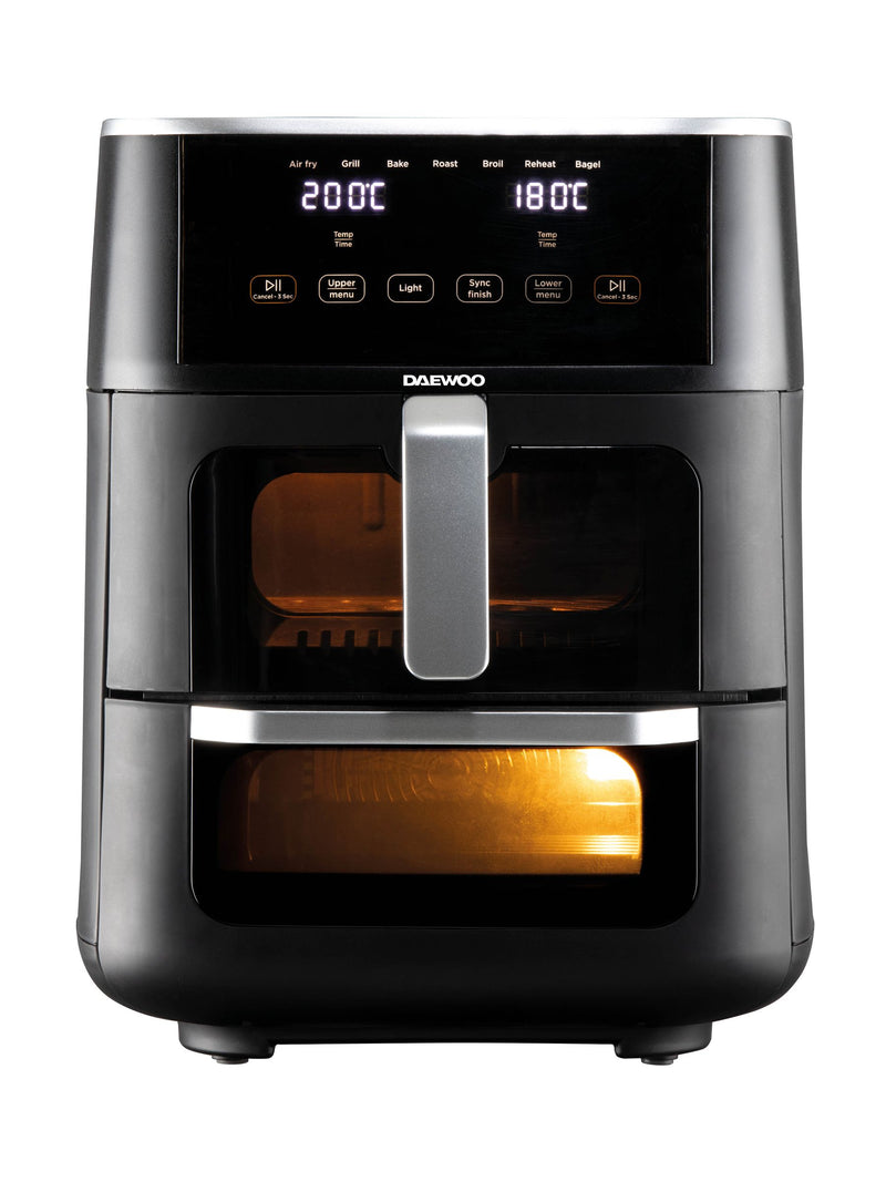 Daewoo black space-saving split drawer air fryer 11L, UK version