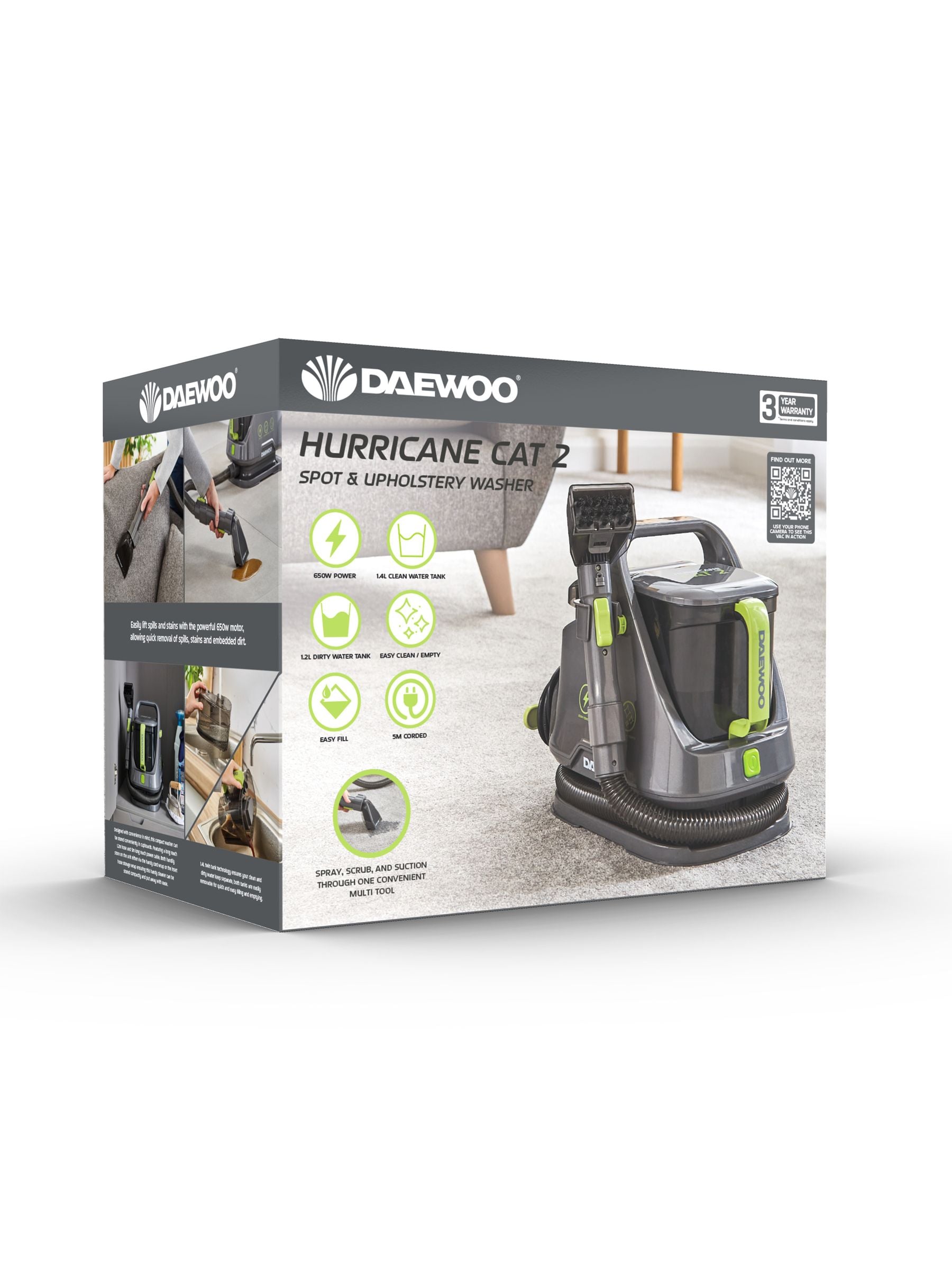 Daewoo Green Hurricane carpet upholstery spot washer 14L - British product