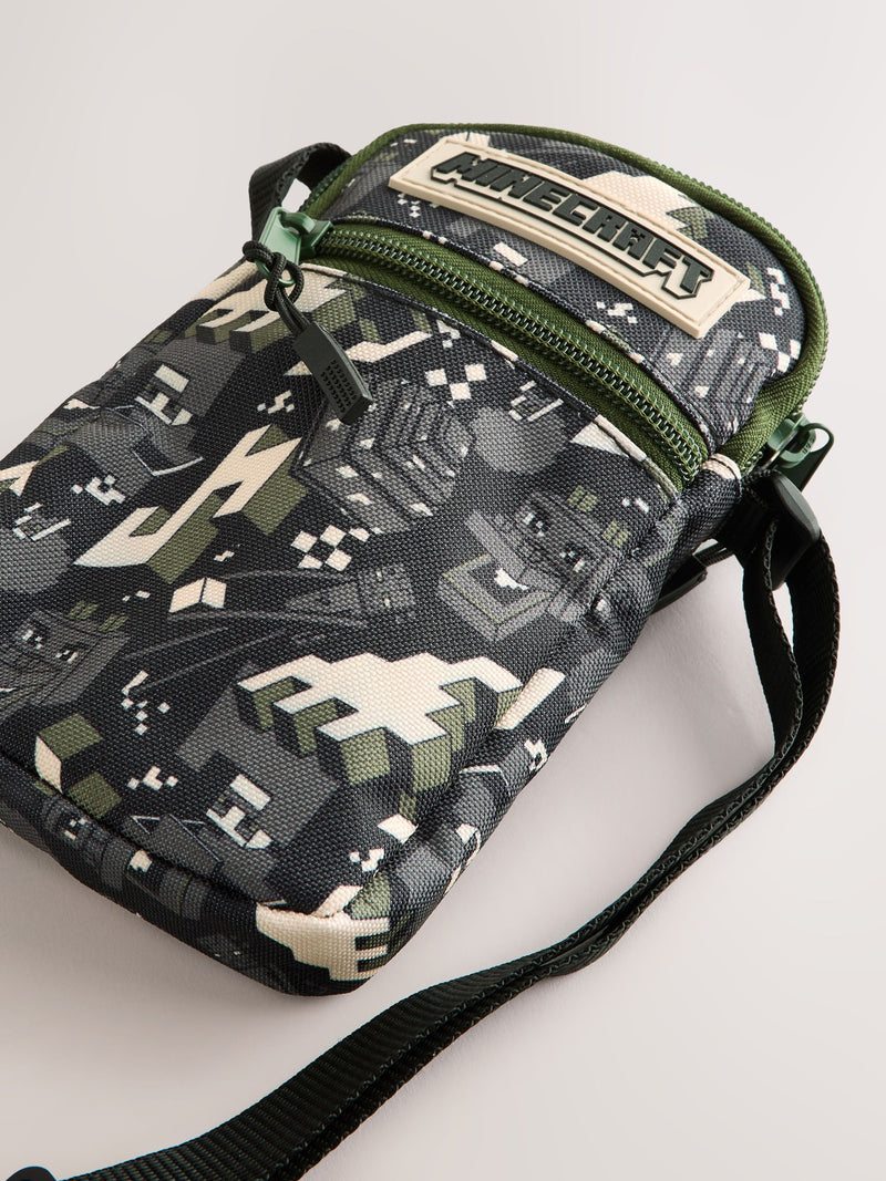 Minecraft cross-body phone bag adjustable strap front zip pocket, imported from the UK
