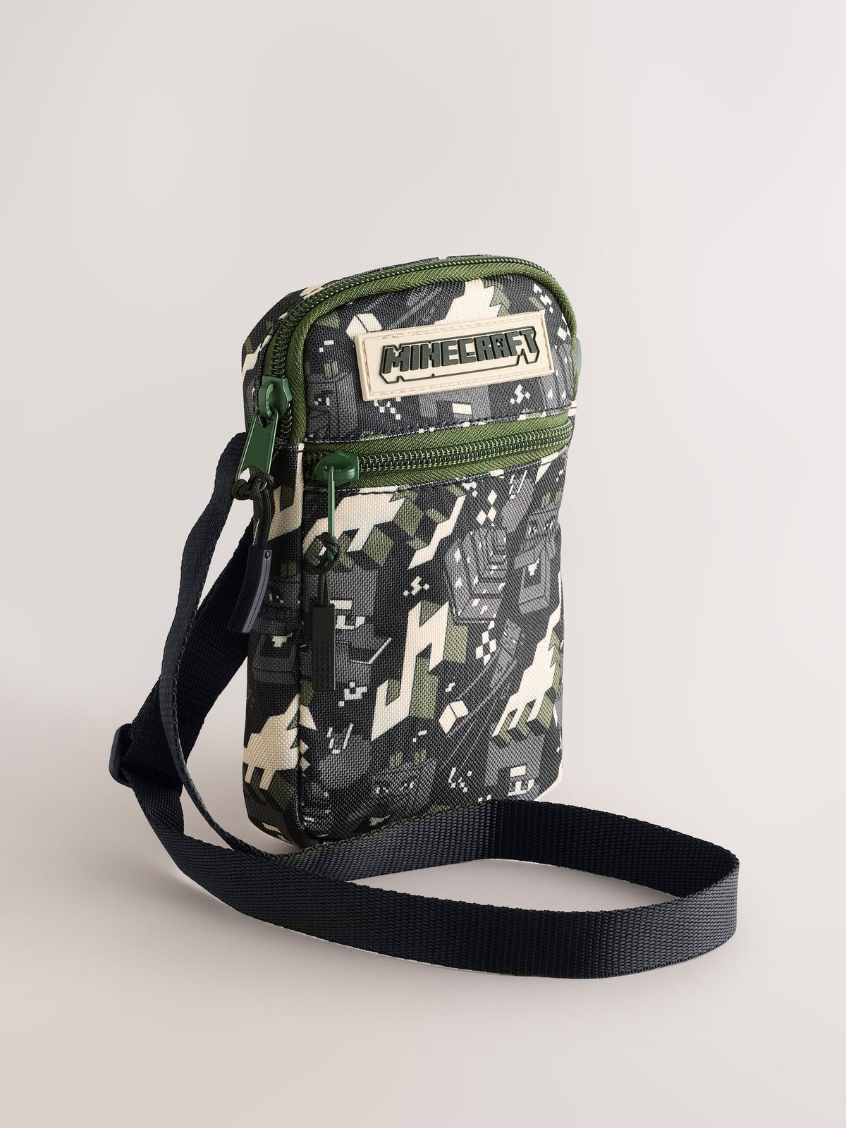 Minecraft cross-body phone bag adjustable strap front zip pocket, imported from the UK