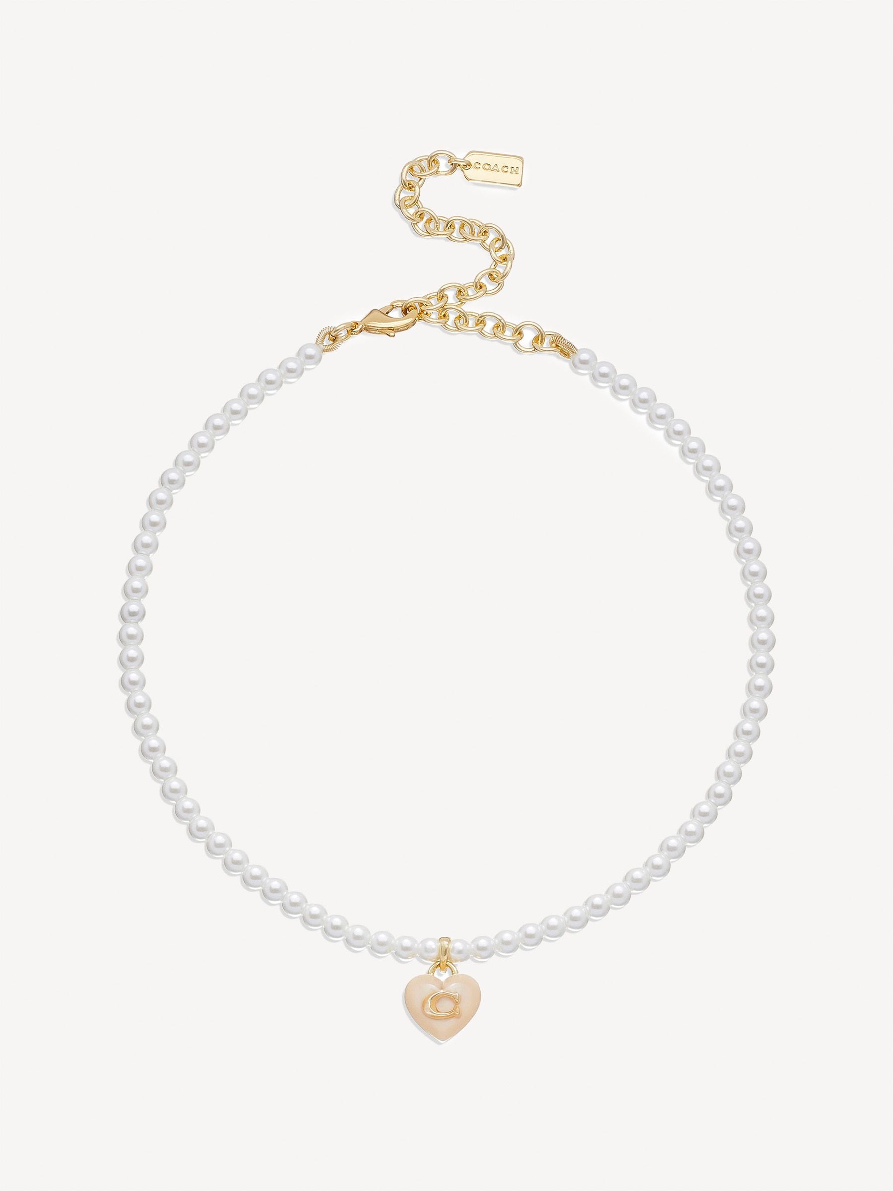 COACH Gold Tone Signature Heart Pearl Choker Necklace - British product