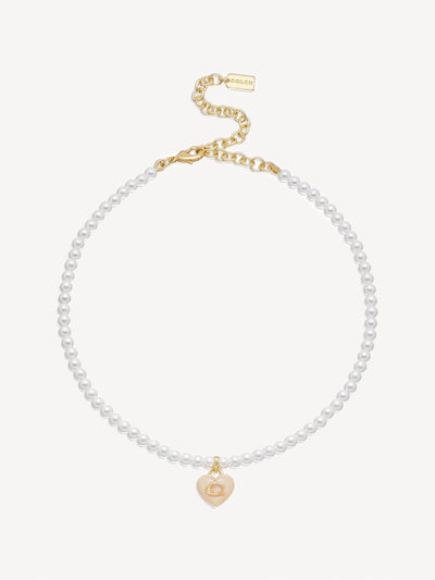 Next COACH Gold Tone Signature Heart Pearl Choker Necklace- Buy online at McGrocer