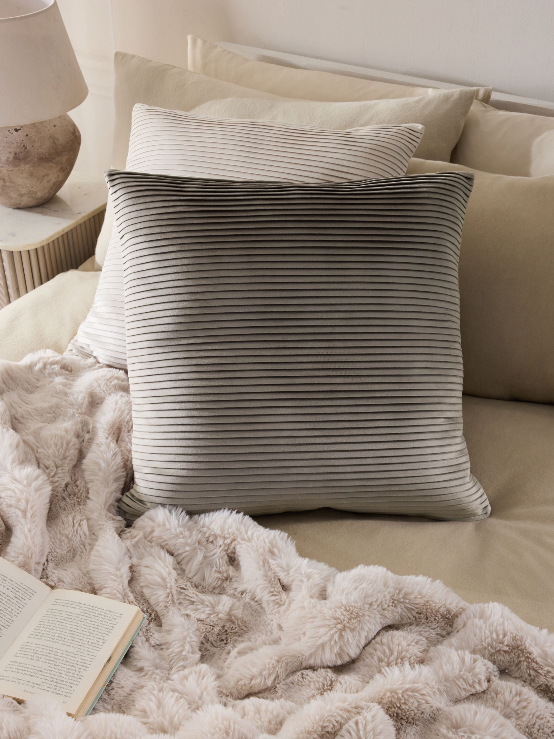Sage Green Velvet Pleat Cushion - 59 x 59cm