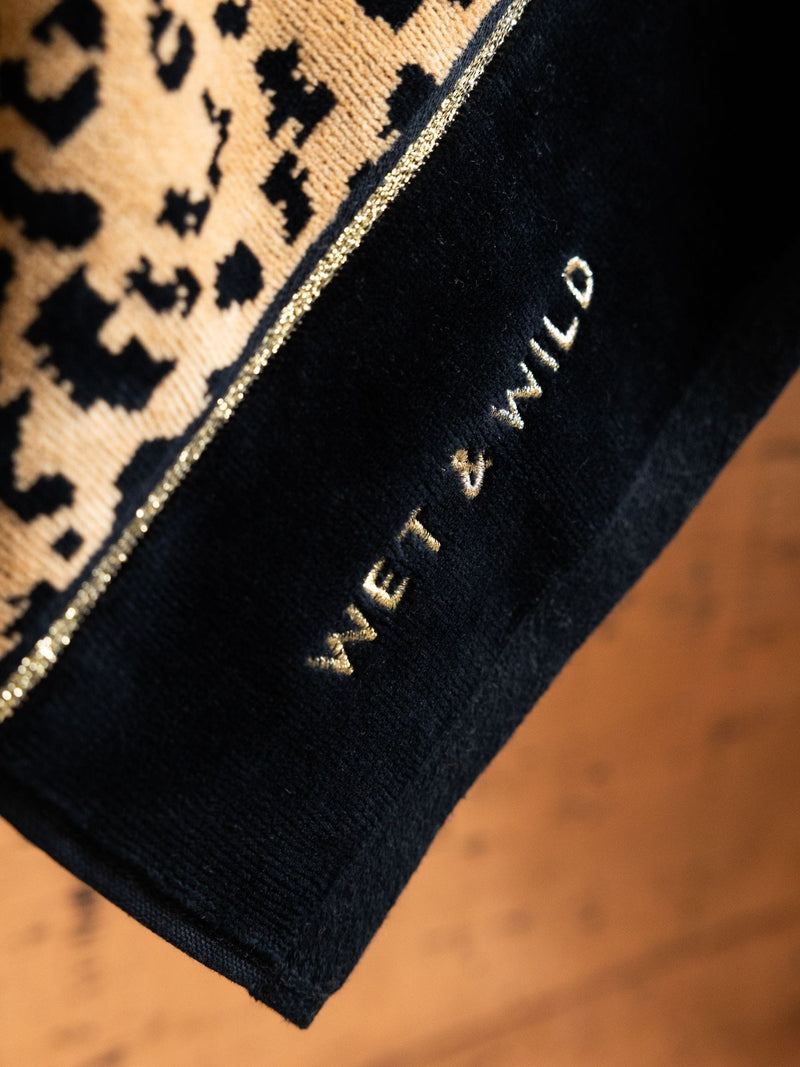 Rockett St George leopard print velour towel with Wet & Wild slogan, UK version