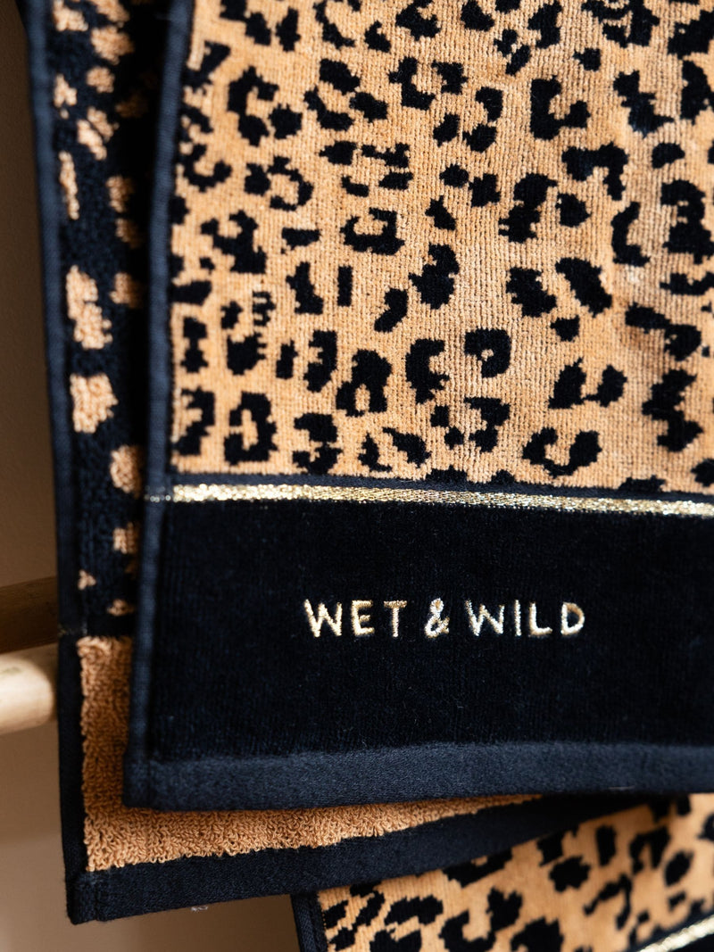 Rockett St George leopard print velour towel with Wet & Wild slogan, UK version