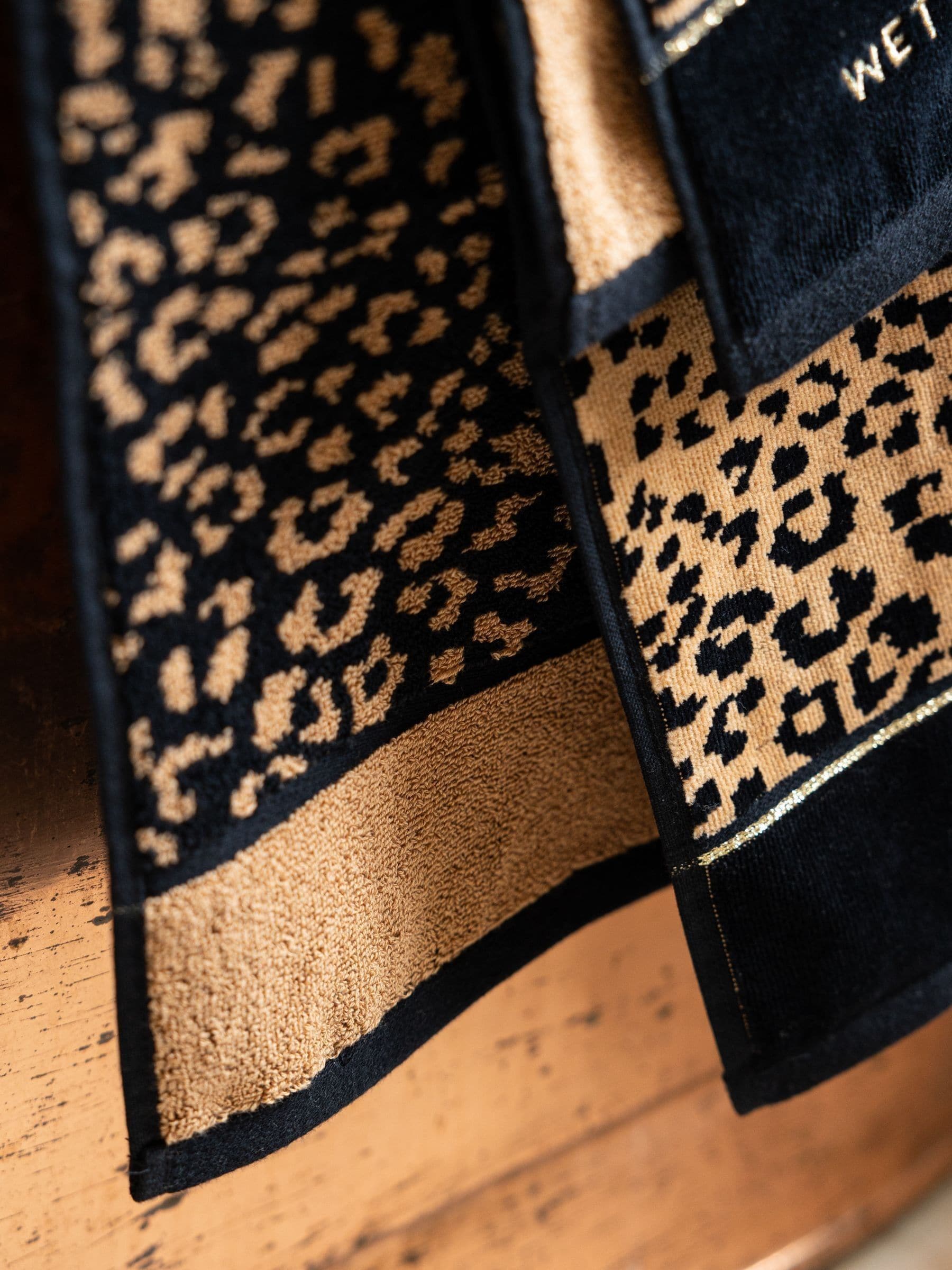 Rockett St George leopard print velour towel with Wet & Wild slogan, UK version