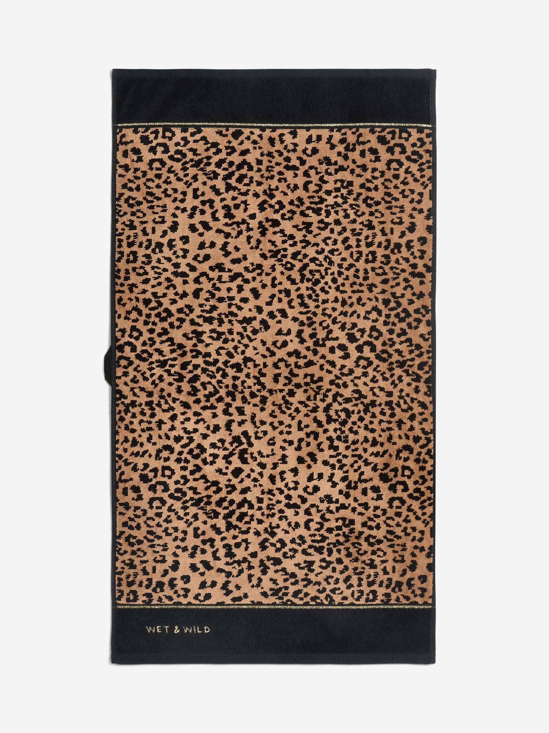 Rockett St George leopard print velour towel with Wet & Wild slogan, UK version