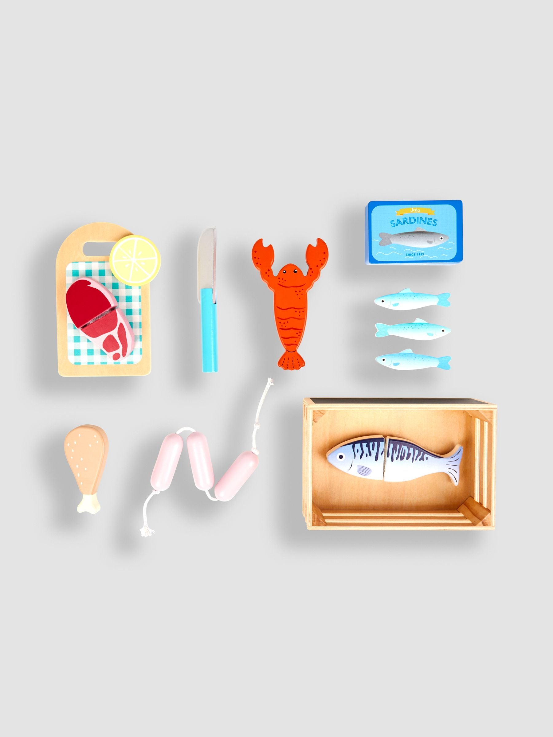JoJo Maman Bébé wooden seafood play set (British brand)