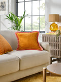 Stone Natural Soft Velour Contrast Fringe Cushion, 45 x 45cm