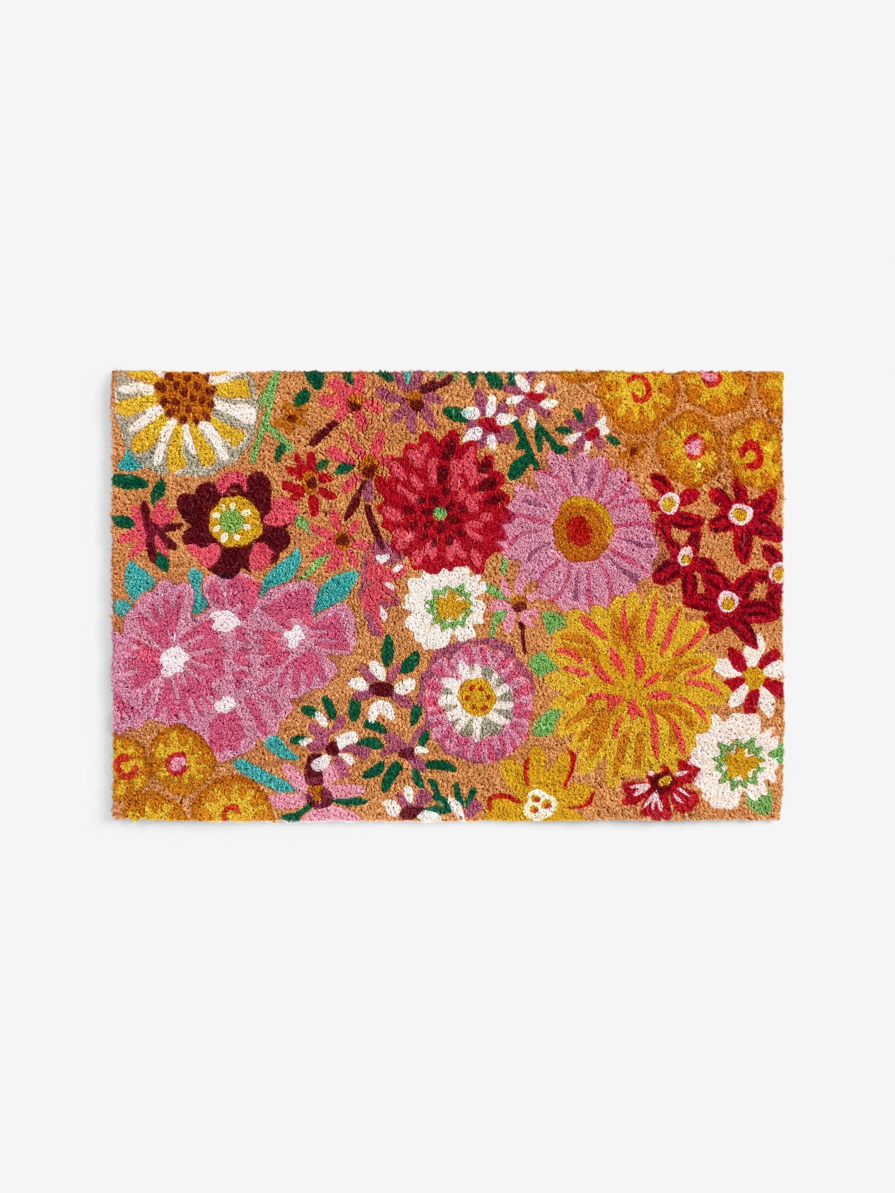 Lucy Tiffney Pink Campion floral door mat, imported from the UK