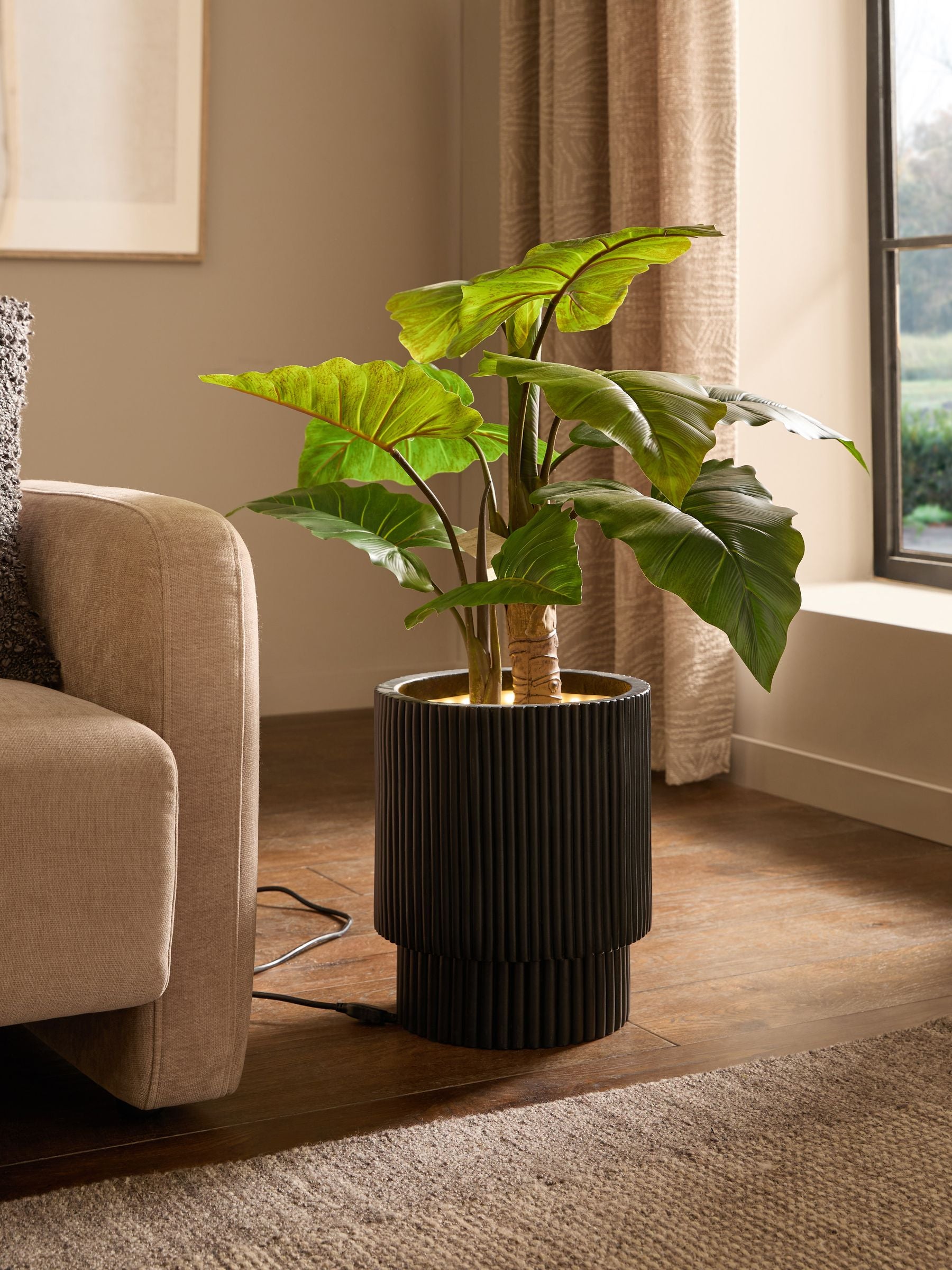 Green Artificial Light Up Alocasia Large Plant