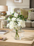 White artificial floral arrangement in glass vase - British product