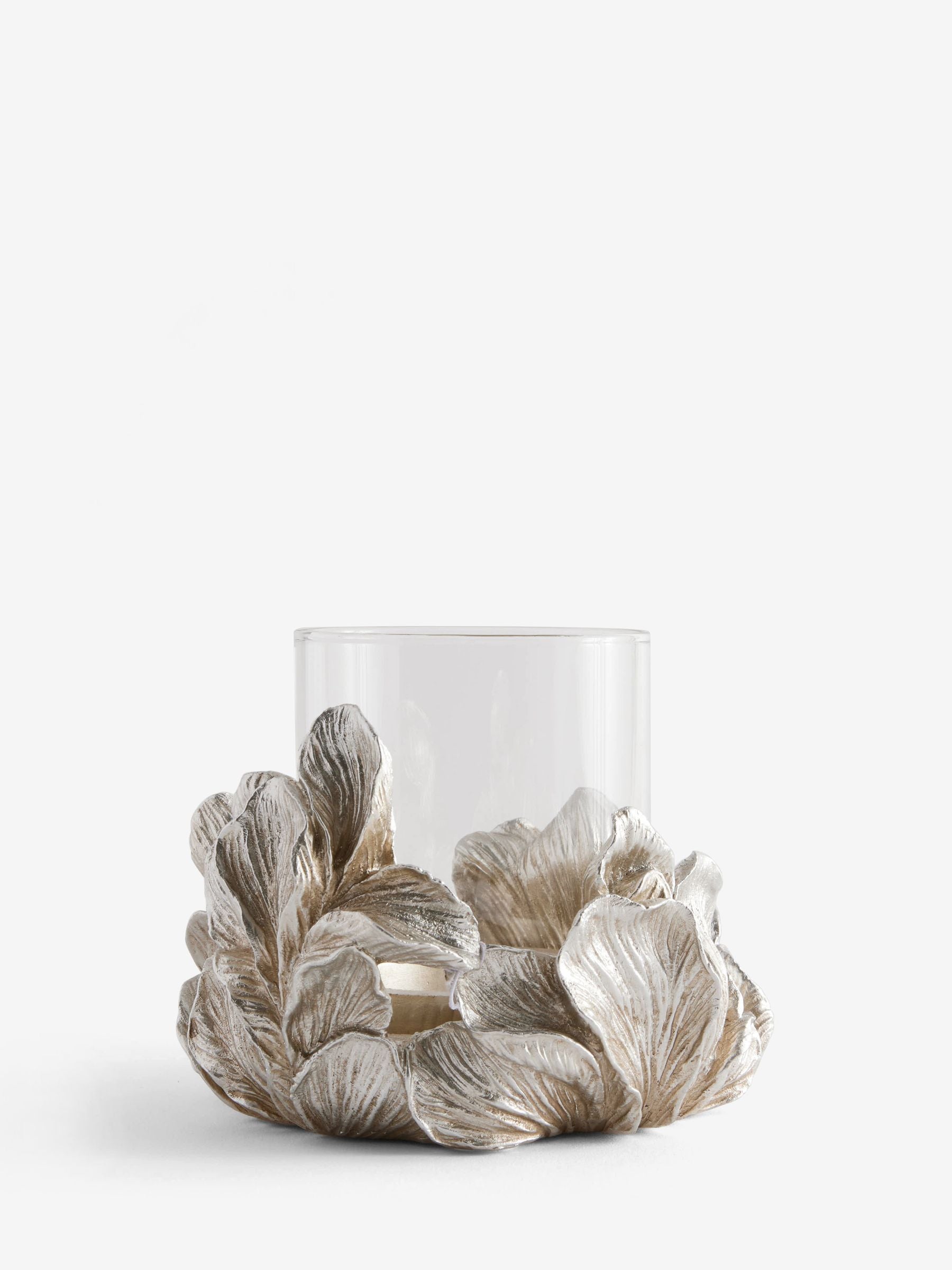 Silver Floral Tea Light Hurricane Candle Holder