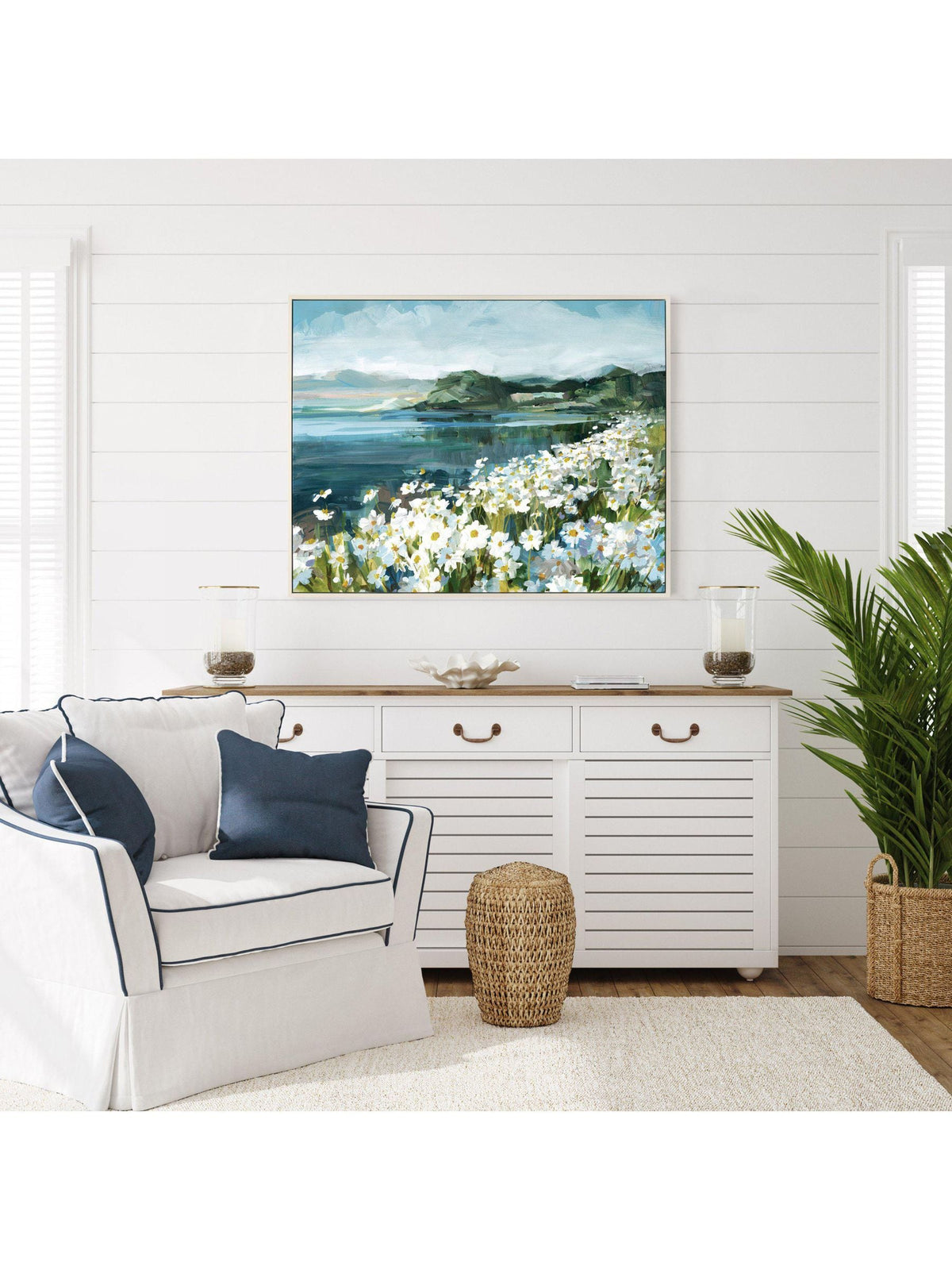 Art Marketing grey wild daisy bay canvas wall art 71.5cm x 91.5cm - British product