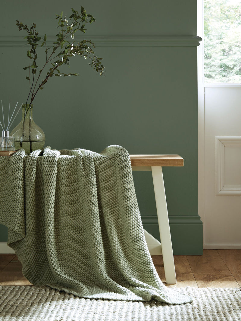 Laura Ashley jeté tricoté Parker vert sauge, importé du Royaume-Uni