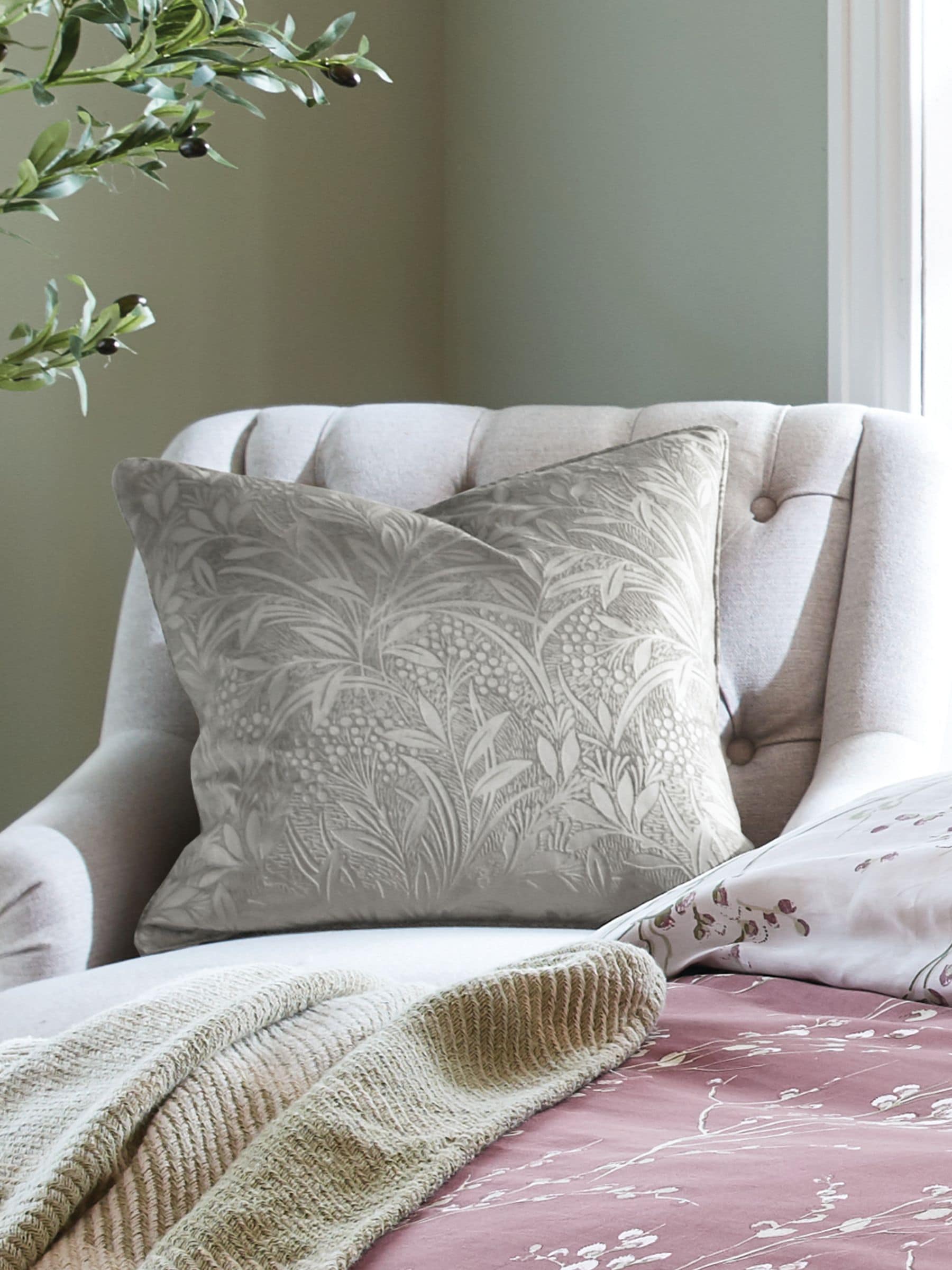 Laura Ashley Grey Barley Embossed cushion 50cm - British product