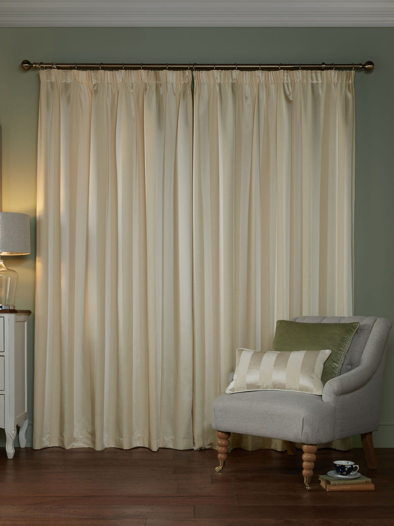 Laura Ashley cream oyster Lille stripe headertape curtains - British product