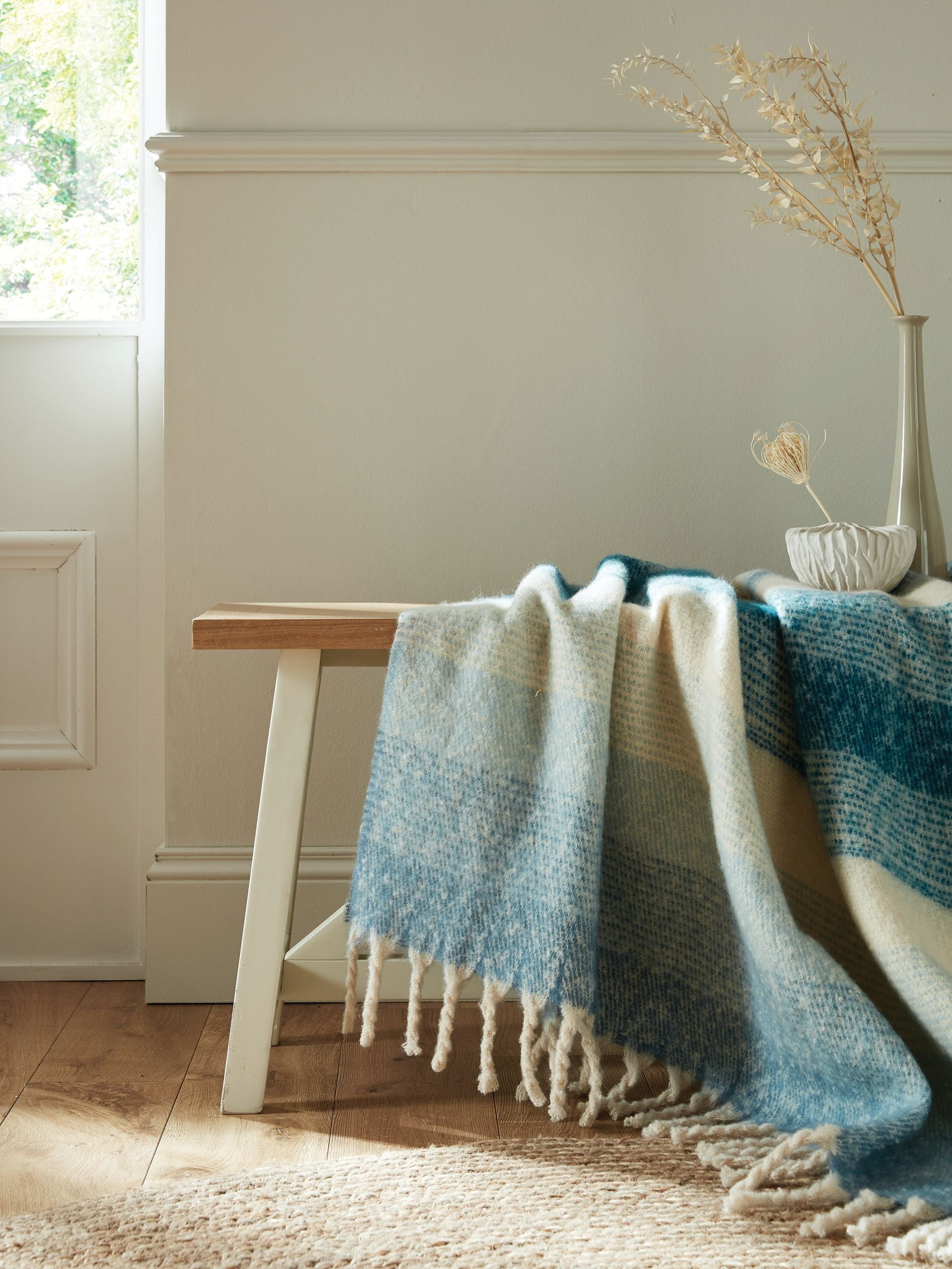 Laura Ashley seaspray blue stripe throw 170x130cm UK version