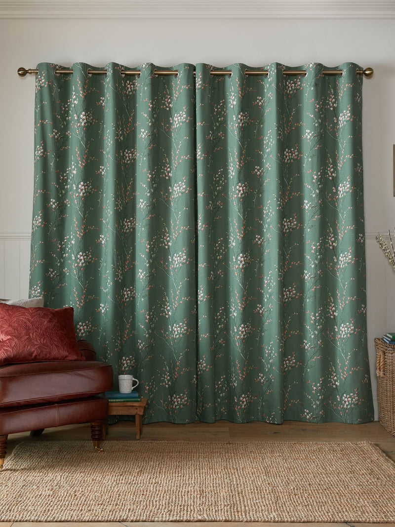 Laura Ashley Pussy Willow fern green curtains 163x137cm, imported from the UK
