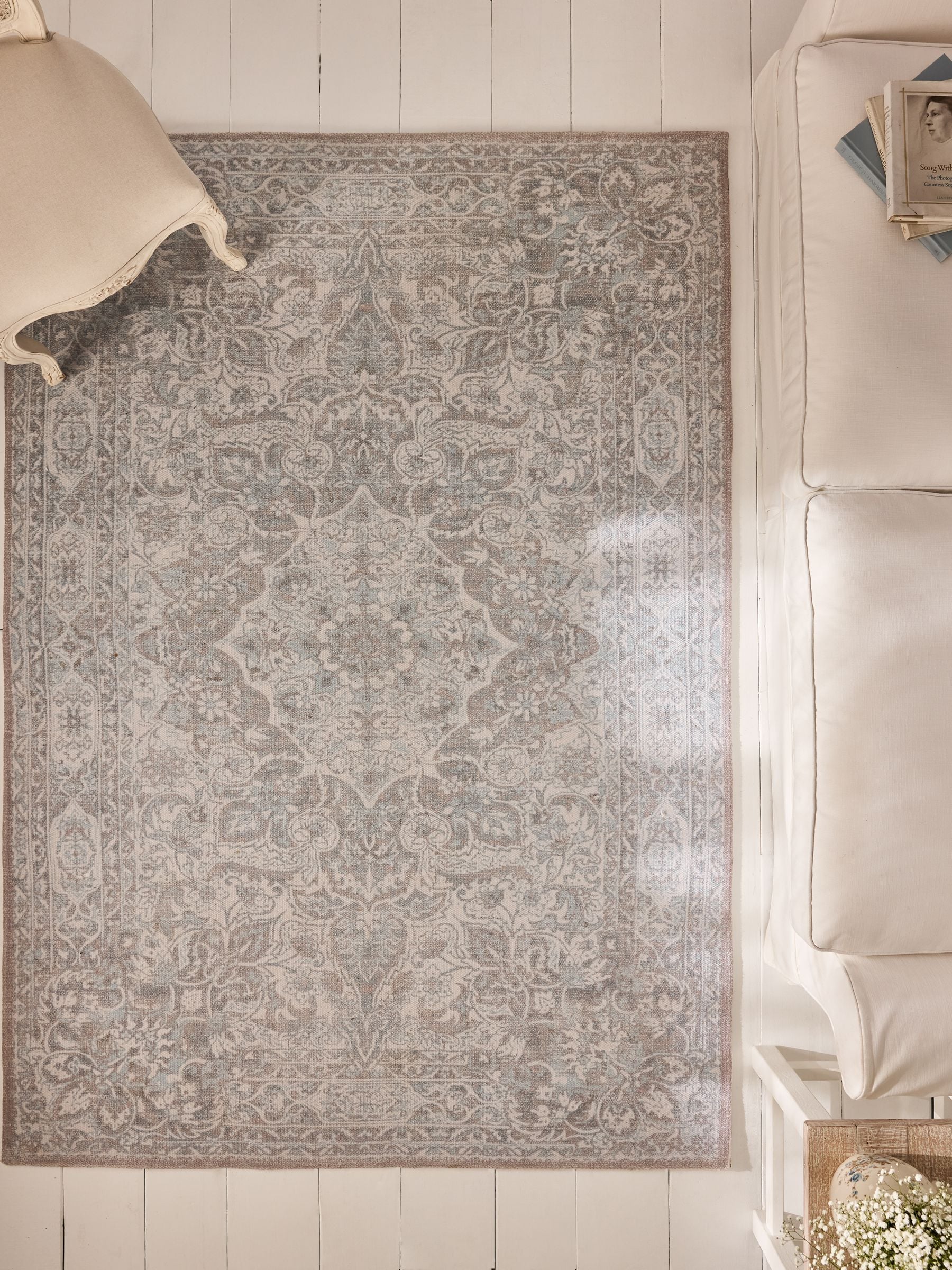 Shabby Chic Blue Skylark rug, imported from the UK