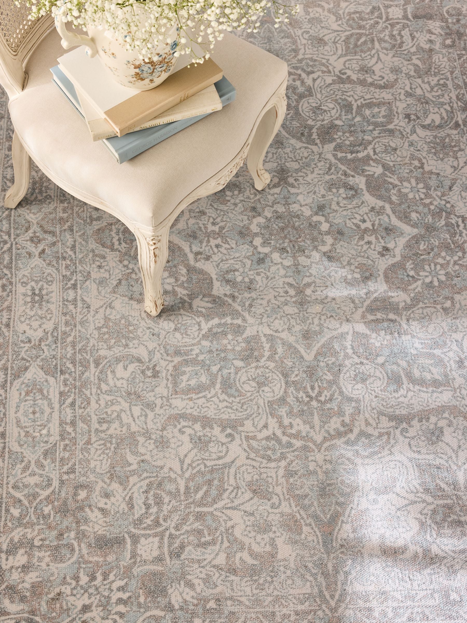 Shabby Chic Blue Skylark rug, imported from the UK