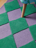 Eleanor Bowmer green purple Harlequin Diamond tufted rug, imported from the UK