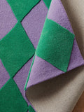 Eleanor Bowmer green purple Harlequin Diamond tufted rug, imported from the UK