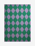 Eleanor Bowmer green purple Harlequin Diamond tufted rug, imported from the UK