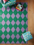 Eleanor Bowmer green purple Harlequin Diamond tufted rug, imported from the UK