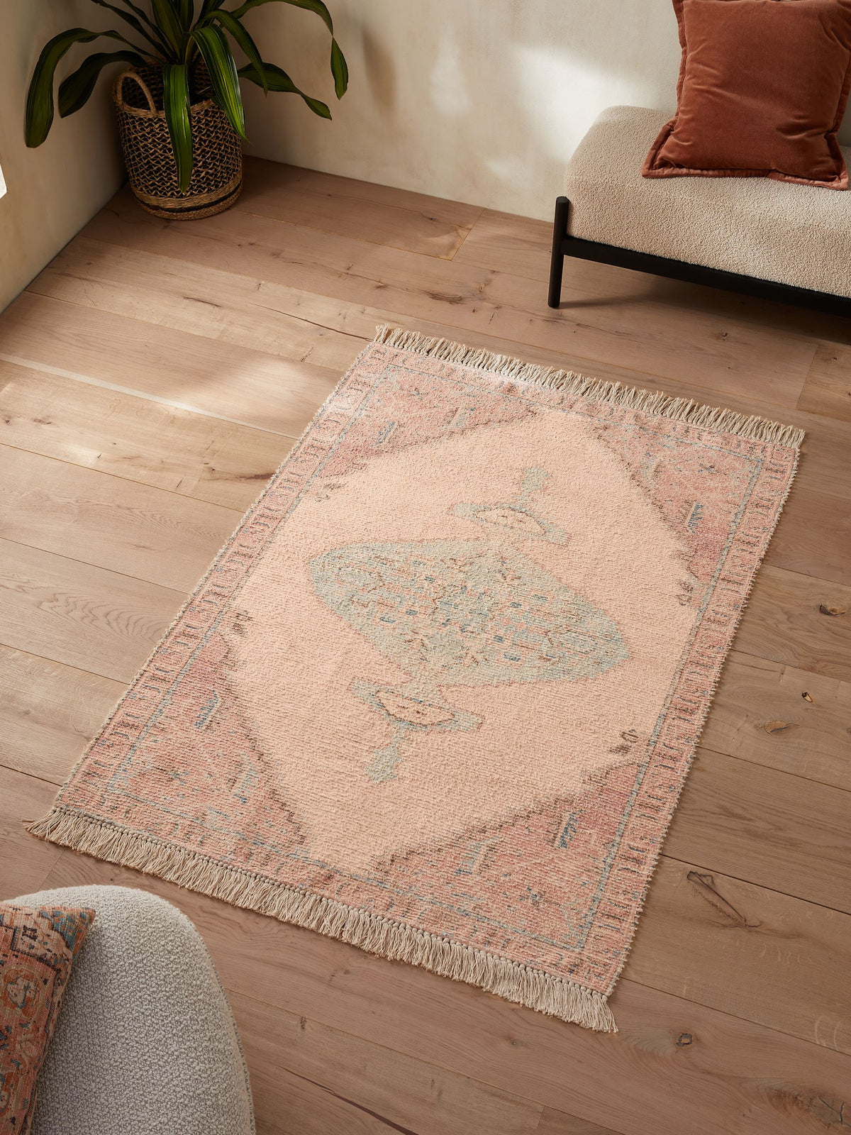 French Connection pink Avanti printed chenille rug, UK version