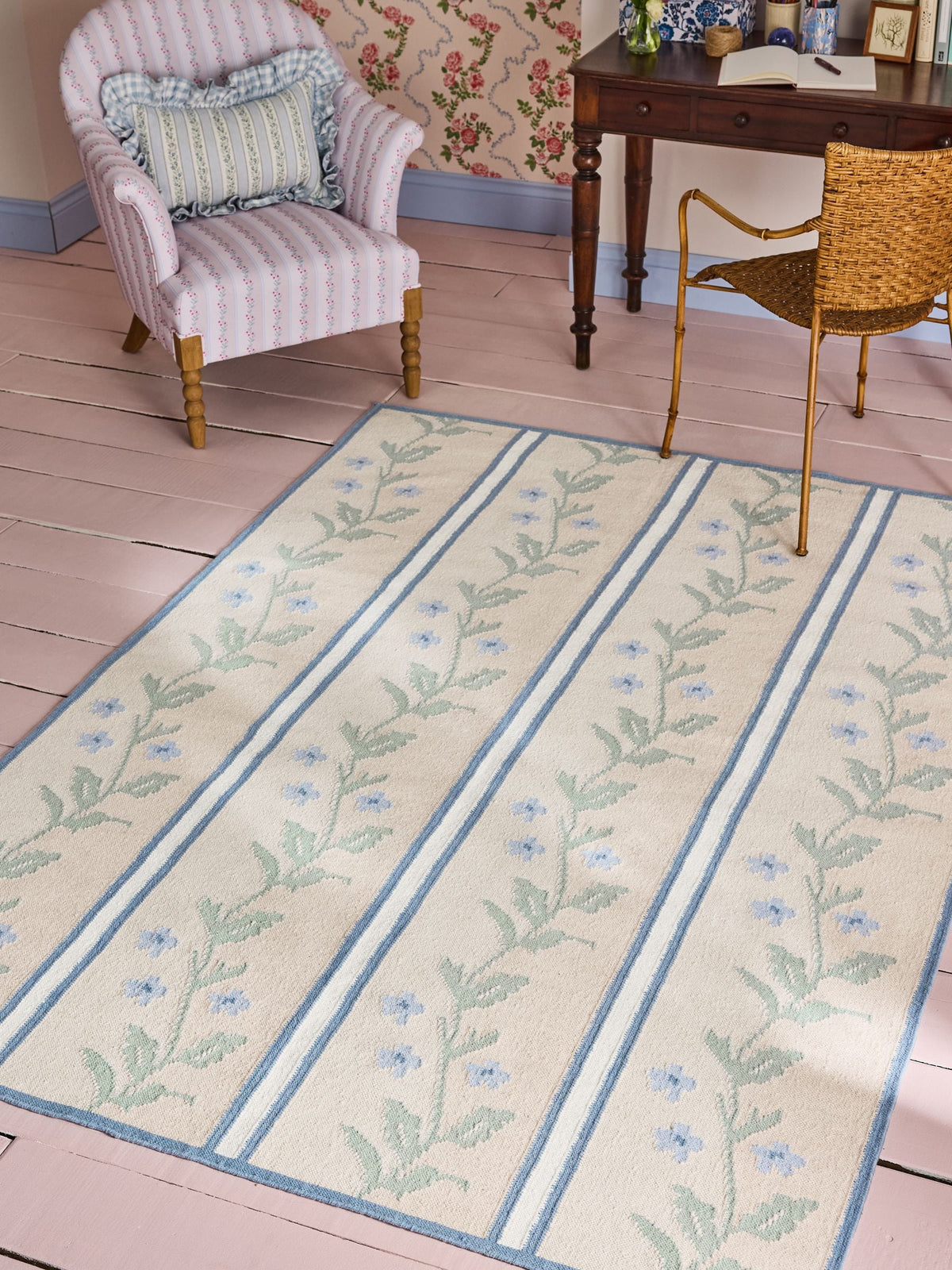 Cath Kidston natural vine stripe flat weave rug - British product