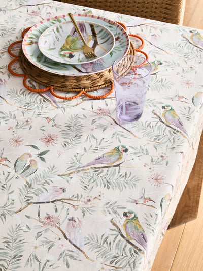 Pink Love Bird Floral Wipe Clean Tablecloth Rectangular 137cm x 178cm