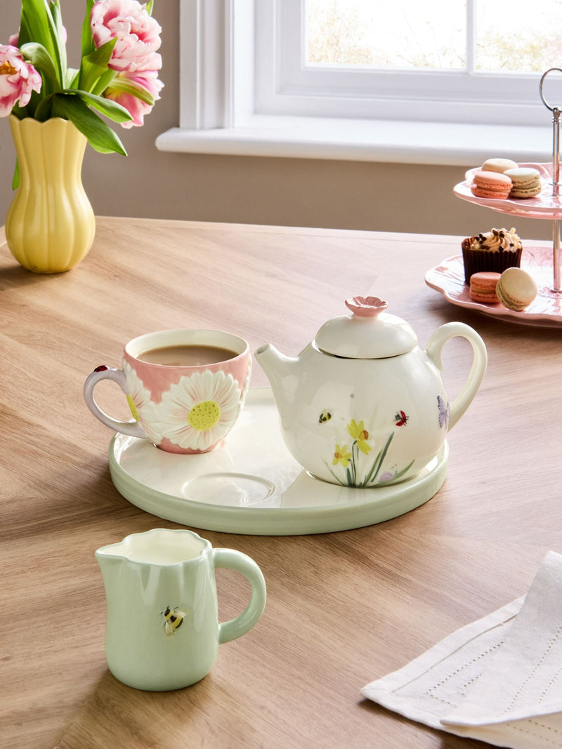 Multi Floral Print Wildlife Tea for One Teacup Teapot Milk Jug and Tray Set