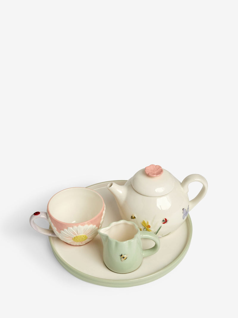 Multi Floral Print Wildlife Tea for One Teacup Teapot Milk Jug and Tray Set