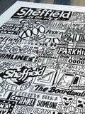 Sketchbook Design Sheffield landmarks framed art print A3 (British brand)