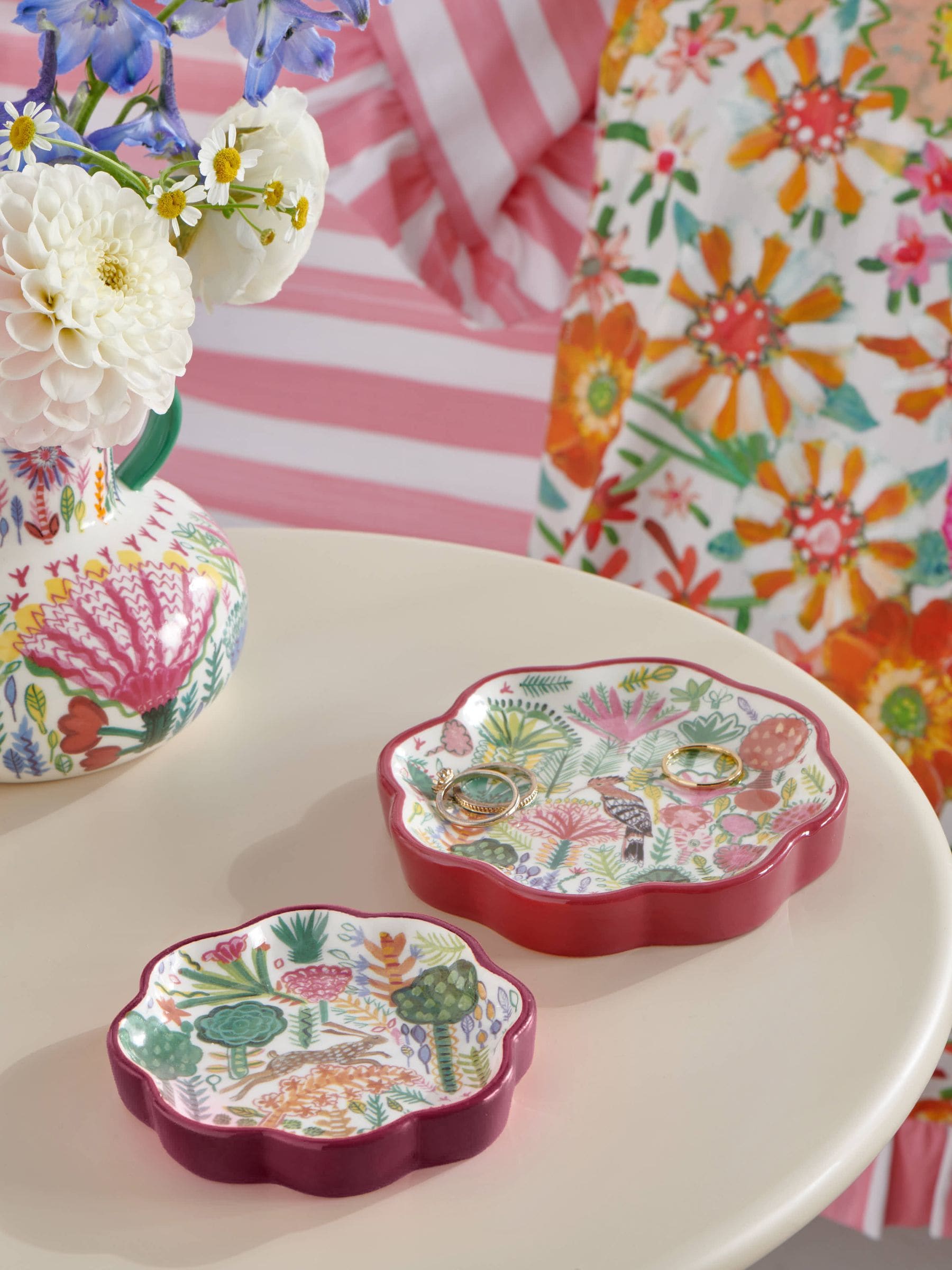Lucy Tiffney set of 2 pink/orange ceramic trinket trays, UK version