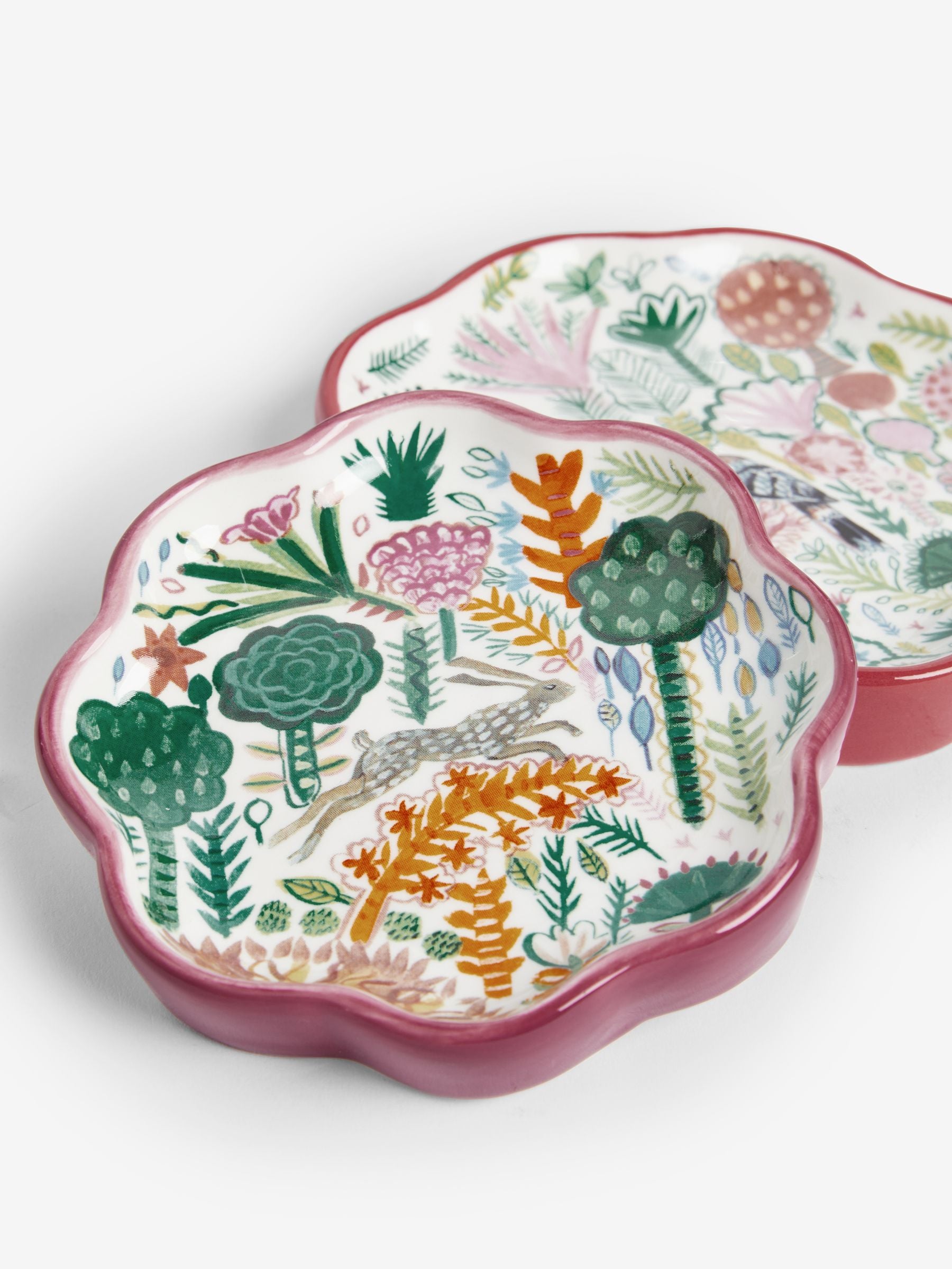 Lucy Tiffney set of 2 pink/orange ceramic trinket trays, UK version