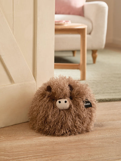 Butoir naturel en forme de boule en fausse fourrure Hamish The Highland Cow