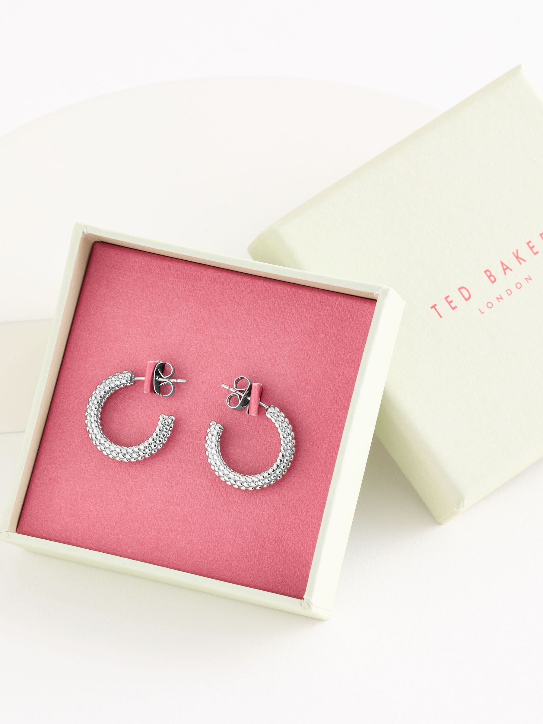 Ted Baker silver tone plain metal dotty hoop earrings - British product