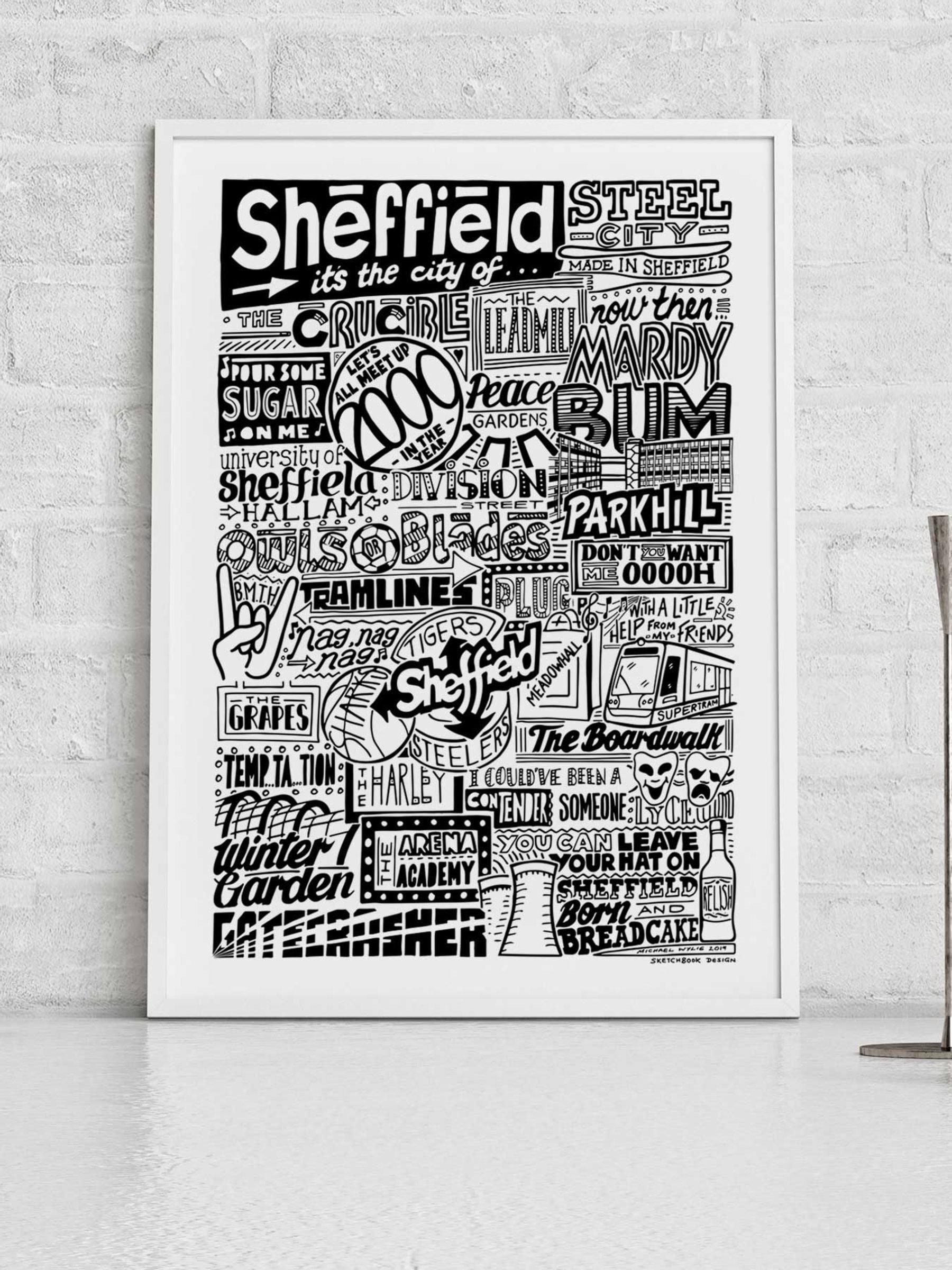 Sketchbook Design Sheffield landmarks art print A4 (British brand)