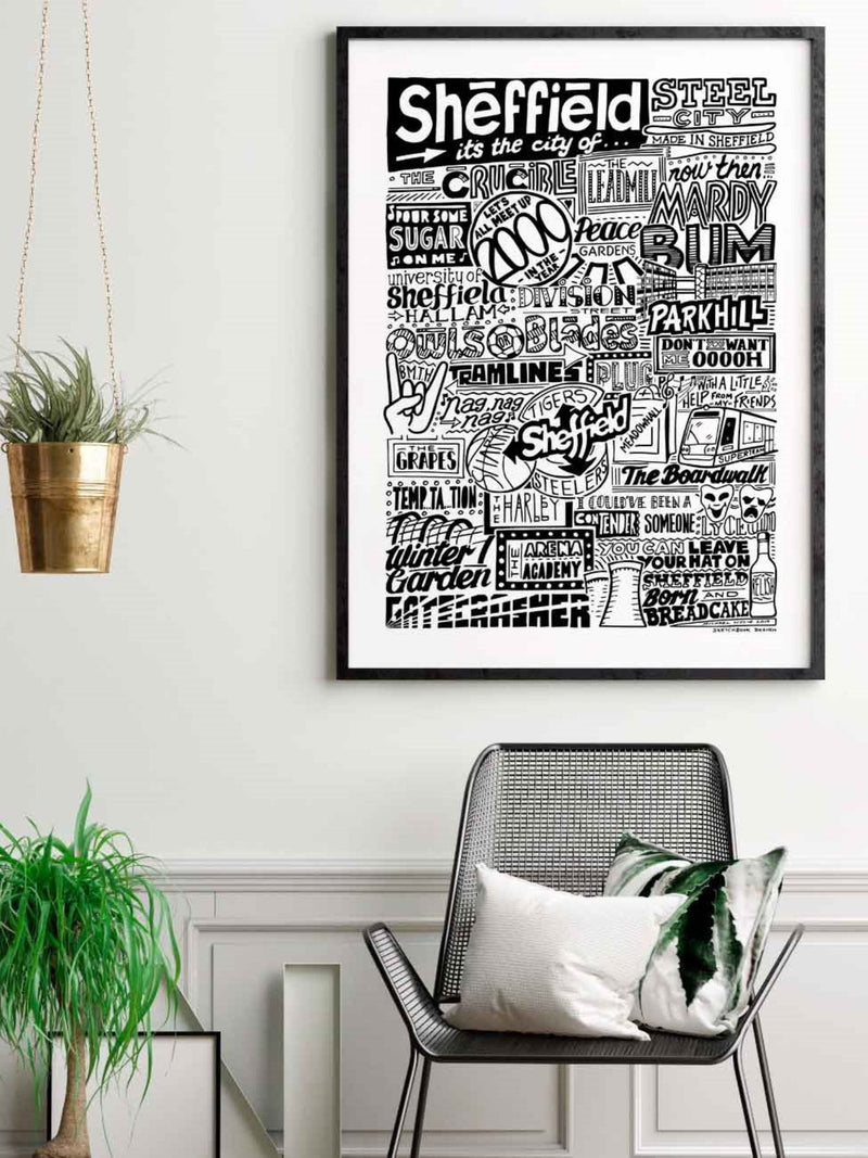 Sketchbook Design Sheffield landmarks art print A4 (British brand)