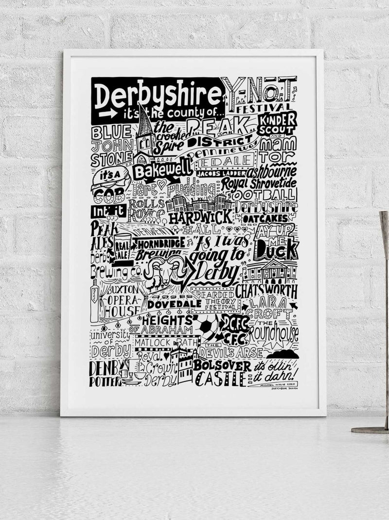 Sketchbook Design Derbyshire landmarks framed print A3 (British brand)