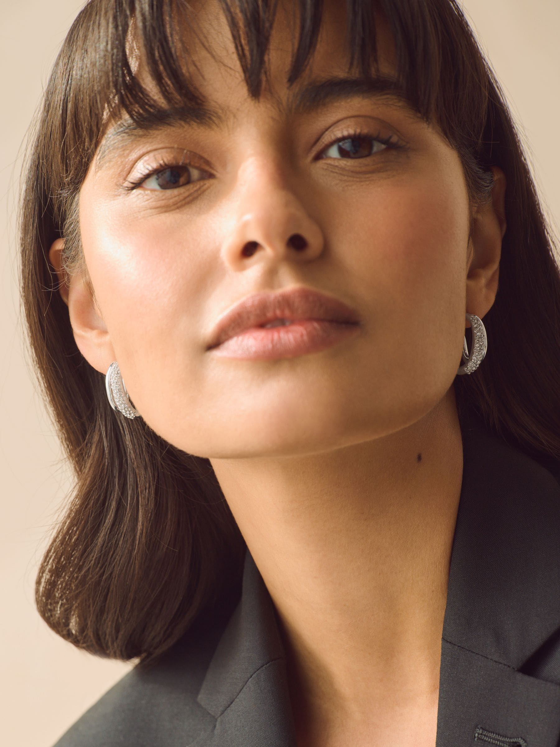Silver tone sparkle double hoop earrings (British brand)