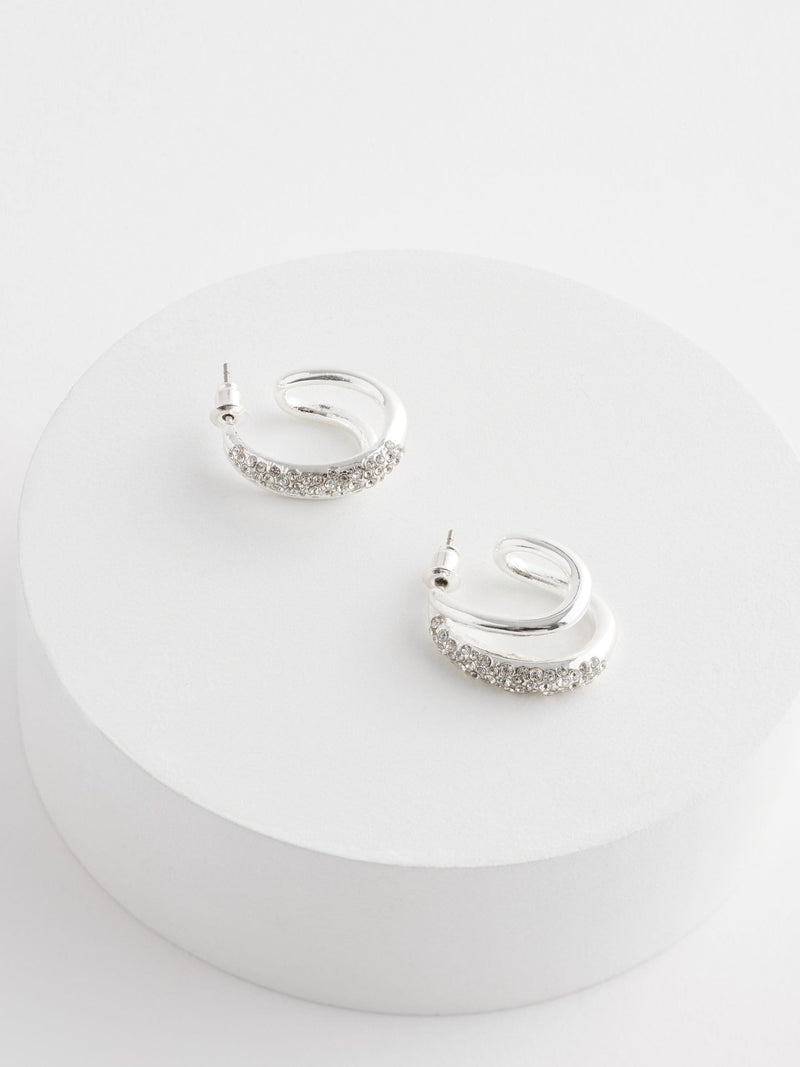 Silver Tone Sparkle Double Hoop Earrings